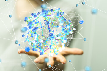 Global network. Blockchain. 3D illustration. Neural networks and artificial intelligence. Abstract