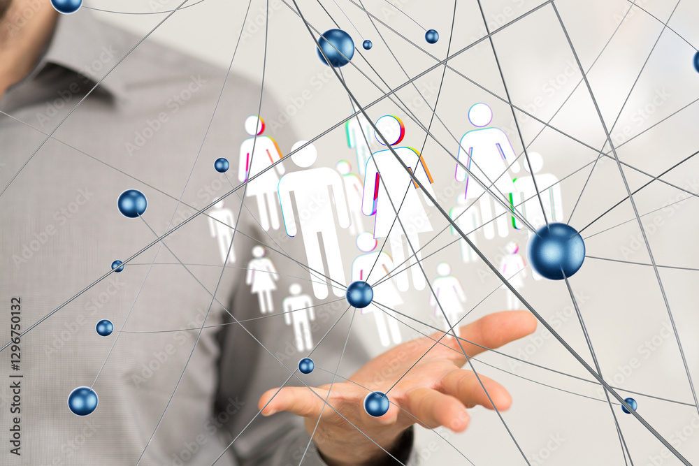 Aufkleber Global network. Blockchain. 3D illustration. Neural networks and artificial intelligence. Abstract