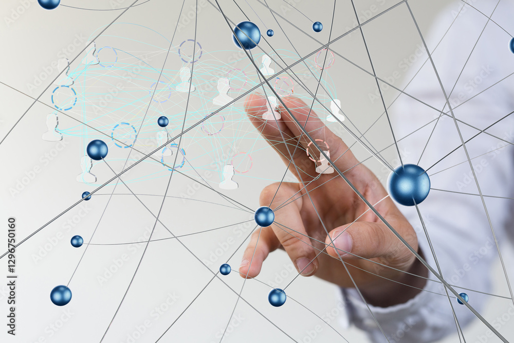 Poster Global network. Blockchain. 3D illustration. Neural networks and artificial intelligence. Abstract