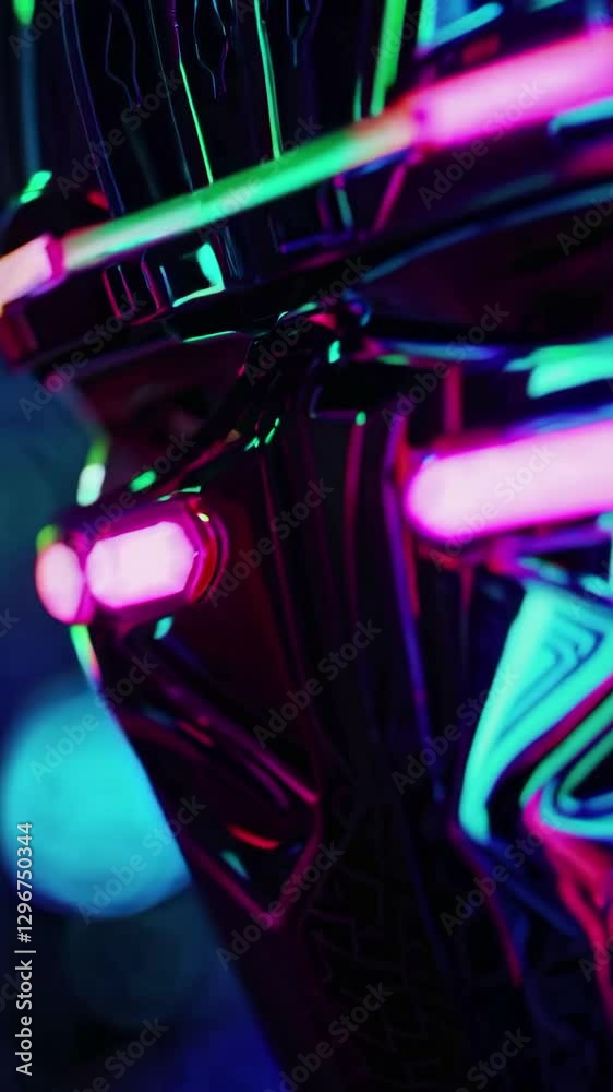 Poster bright neon hues create an eye-catching display, highlighting dynamic shapes and patterns in a conte