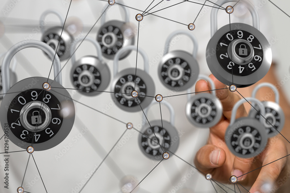 Poster network holding in hand 3d connection data