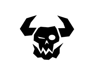 A black silhouette of an orc with a beastly skull, horns, and a fierce grin, symbolizing savage warriors, monstrous hordes, and fantasy chaos.