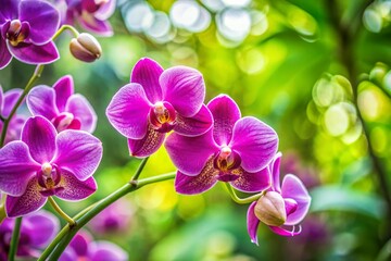 Purple Phalaenopsis Orchid Stem with Epidendrum Background - Vibrant Floral Photography