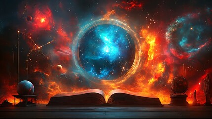 Open book reveals magical portal to cosmos