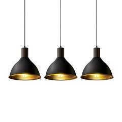 3 hanging ceiling lights, isolated on transparent background