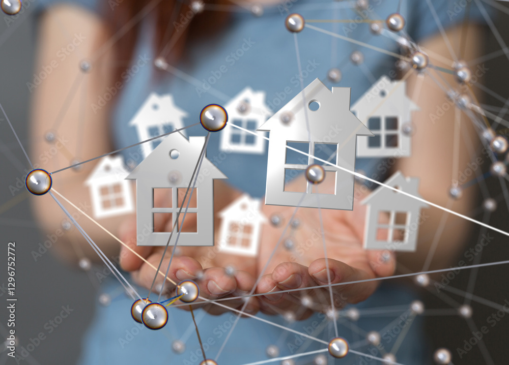 Aufkleber home choice Big data and artificial intelligence concept. Machine learning and cyber mind domination