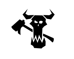 A Gothic symbol of an orc with a skeletal face, sharp horns, and shadowy details, representing berserkers, war, and brutal fantasy battles.