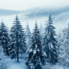 Fototapeta premium Snowy winter scene with peaceful forest and hills high resolution picture