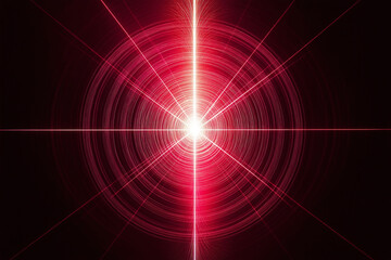 Radiant red laser beam light burst with circular symmetry and starburst effect
