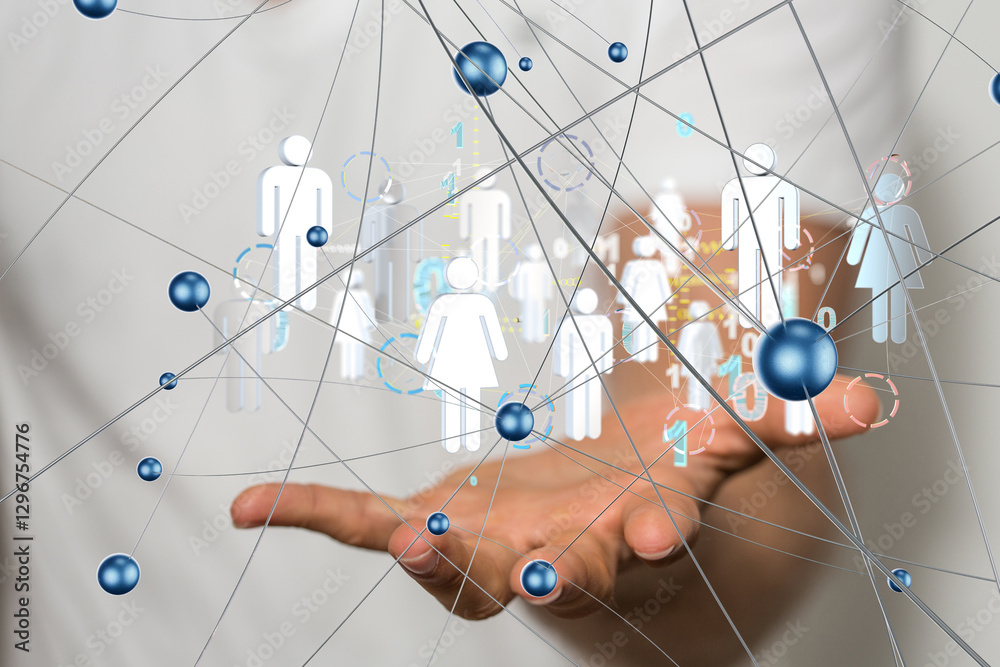 Fototapete Global network. Blockchain. 3D illustration. Neural networks and artificial intelligence. Abstract