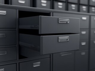 Open File Drawers in Office Filing Cabinet