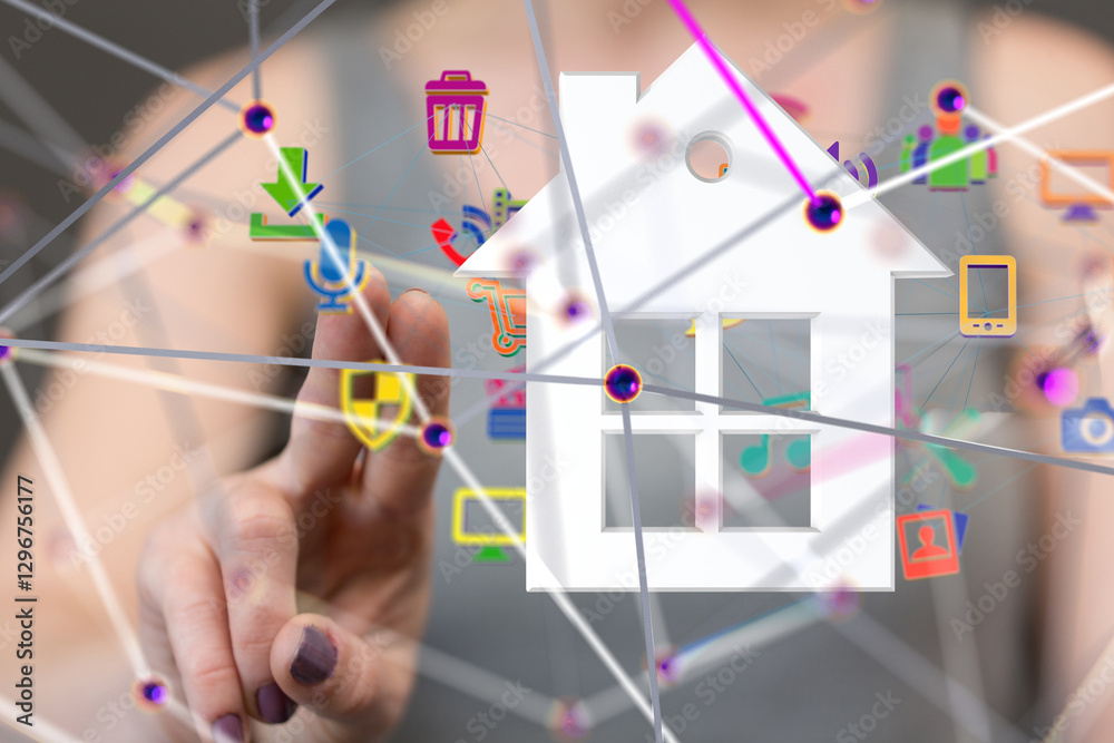 Poster house. data Big data visualization background.Abstract technology - 3d