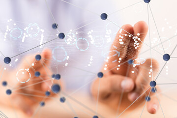 Global network. Blockchain. 3D illustration. Neural networks and artificial intelligence. Abstract