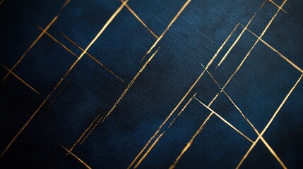 Abstract dark blue surface with gold lines. Interior design texture. Possible use background for website or brochure