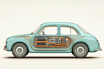 Fototapeta premium Detailed View of a Classic Car Showcasing Its Internal Mechanics and Design Features