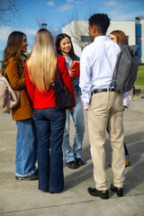 University students talking together on campus