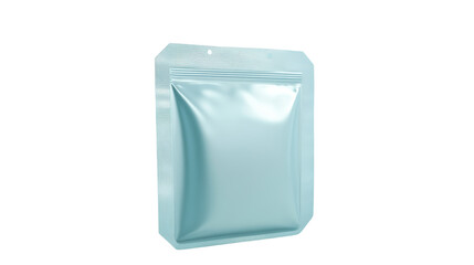 Obraz premium Minimalist blue packaging for branding design. Shiny metallic blue resealable pouch with a zipper closure and hanging holes. Ideal for food, cosmetics, or pharmaceutical packaging.