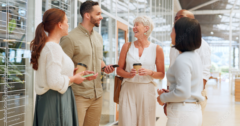 Poster advice, planning and business people networking with a tablet, consulting strategy and proposal comm