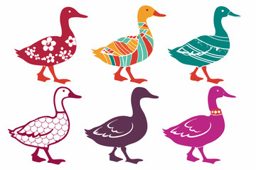 set of Duck Silhouette vector illustration