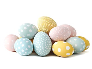 Obraz premium Pastel Easter eggs pile, white background, spring