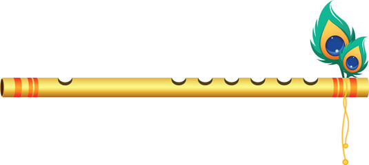 Flute with peacock feather. Great for designs, prints, for Krishna Janmashtami and vishu, Vector Graphics © PHOTO N LIFE