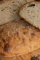 Close-up of rustic sourdough bread, perfect for baking blogs & recipes.