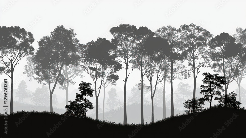 Aufkleber a forest of tree silhouettes creating a dense, shadowy effect.