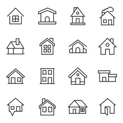 Fototapeta premium Home icon collection. Set of real estate. Main page icon in filled, thin line, outline and stroke style. Vector illustration.