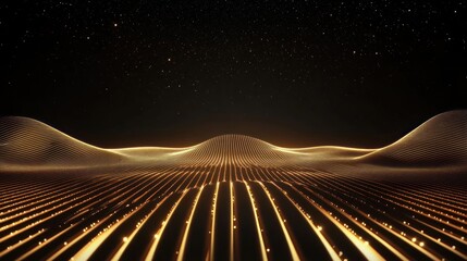 Golden landscape at night, futuristic desert scene, ideal for background, poster