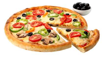 Freshly Baked Vegetable Pizza with Golden Crust – Transparent Background
