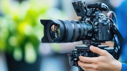 Professional Camera Setup with Telephoto Lens Focused on Nature Scene and Creative Photography Capture