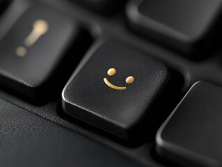 Golden smiley face key on black keyboard showing customer satisfaction