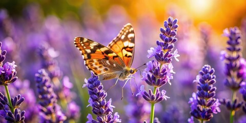 Butterfly feeding on lavender flower in bloom, summer flowers, flower, summer flowers,flower
