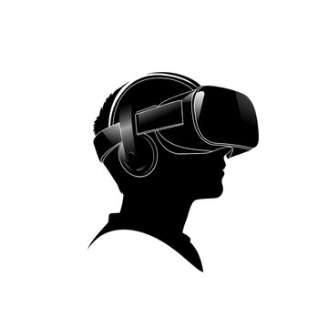 recommend clip art: silhouette of person wearing virtual reality headset, showcasing modern technology and immersive experience. image highlights futuristic design and potential of VR in entertainment and education