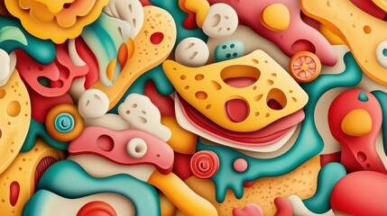 Obraz premium Colorful Abstract Food-Inspired Design Featuring Vibrant Textures and Shapes in Playful Arrangement