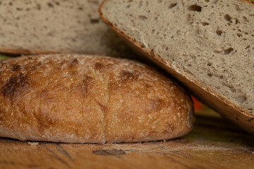 Close-up of crusty sourdough loaves. Perfect for bakery websites & food blogs.