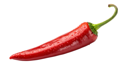 Red Chile Pepper with Green Stem on Transparent Background