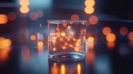 Transparent gas in laboratory beaker showcasing molecular structures under ambient lighting conditions. Generative AI
