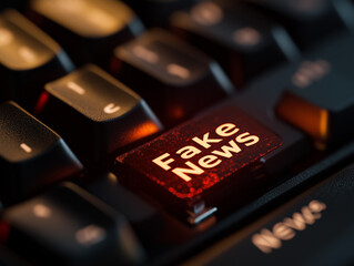 Fake news key glowing on computer keyboard