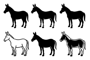 set of Horse Donkey Silhouette vector illustration