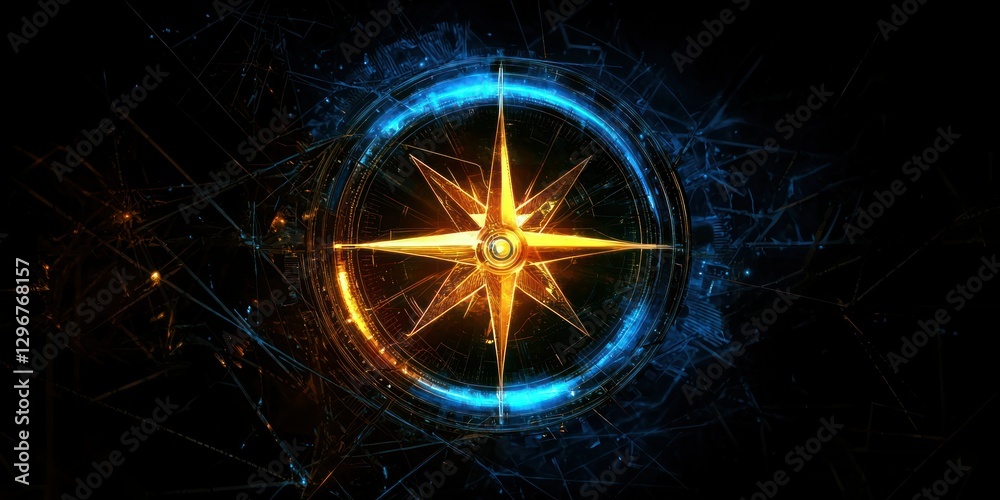 Aufkleber a futuristic abstract design with a glowing compass and geometric shapes.