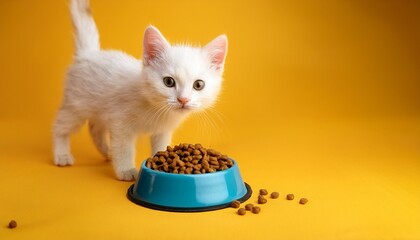 white cat with food 