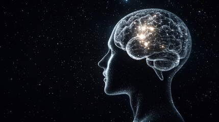 A celestial AI guardian sculpted from pure light, its glowing neural circuits forming fractal halos in deep space