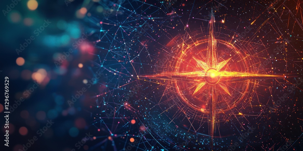 Aufkleber a futuristic abstract design with a glowing compass and geometric shapes.