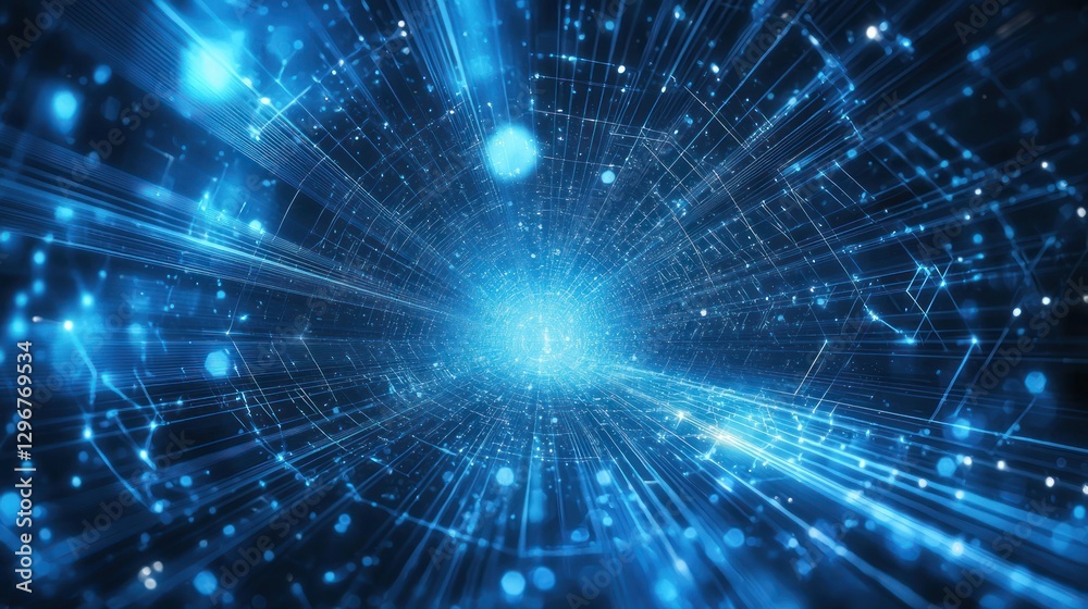 Poster A futuristic blue design featuring glowing lines and hexagonal patterns.