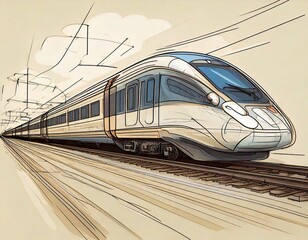 Continuous one line drawing of high-speed train	