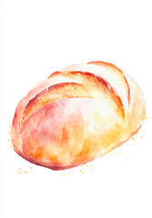 Obraz premium Watercolor illustration of freshly baked bread with a golden crust, depicting warmth, home baking, and traditional artisan food