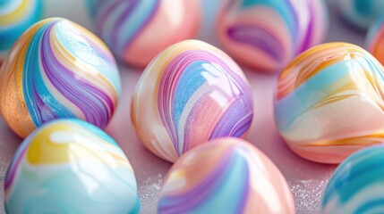 Fototapeta premium Rainbow-colored Easter meringue cookies shaped like