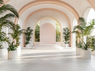 Fototapeta premium Elegant indoor plant display in modern architecture bright minimalist space nature inspiration