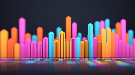 Obraz premium A vibrant abstract representation of colorful geometric skyscrapers against a dark background, evoking a futuristic cityscape.